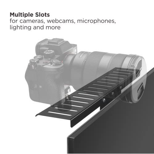 Mount Plus MDS12-2 All-In-One VESA Compatible Monitor Shelf for Device Organizer | Perfect for Online Meetings and Live Streaming Such As Cameras, Microphones, Spotlights, Webcams | Height Adjustable