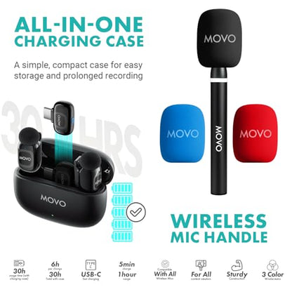 Movo iVlogger-PRO Wireless Vlogging Kit for iPhone/Android with Fullsize Tripod - YouTube Starter Kit with Wireless Microphone, Tripod, LED Light for Content Creators