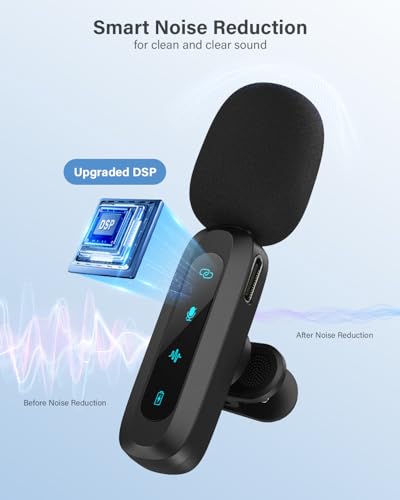 2026 Upgraded Wireless Lavalier Microphone, 2-Pack Mini Lapel Mic with Noise Reduction, USB-C, Lightning and USB-A Adapters for iPhone, Android, iPad, Laptop, Video Recording, Podcast, TikTok, YouTube