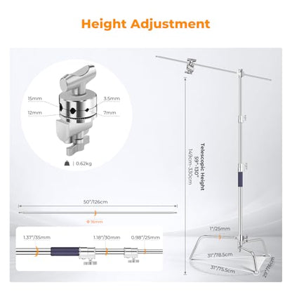 K&F CONCEPT Heavy Duty C Stand 10.8ft/330cm with Holding Arm Sandbag, 2*Grip Head Stainless Steel Photography Light Stand C-Stand Sturdy for Studio Monolight, Softbox, Reflector