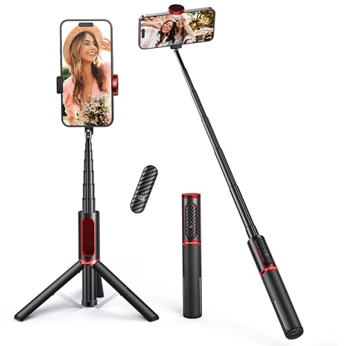 ATUMTEK Selfie Stick Tripod, 3-in-1 Extendable Aluminum Phone Tripod with Detachable Bluetooth Remote, Compatible with iPhone 17/16/15/14/13/12/11/11 Pro/XS Max/XR and Samsung Smartphones, Red - color: Red
