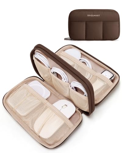 BAGSMART Electronics Organizer Travel Case, Cord Storage for Chargers Cables Phones, Compact Tech Accessories Pouch, Coffee - color: Coffee, size: 8.3"L x 5.3"W x 2.3"H