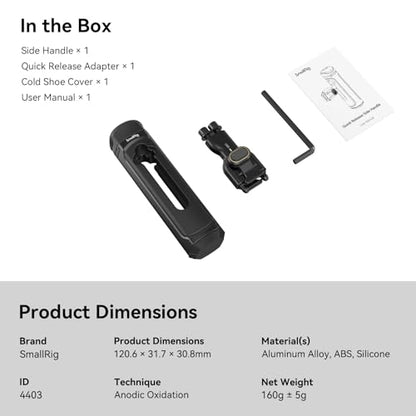 SMALLRIG Quick Release Side Handle for Universal Mobile Phone Cage 4299 and iPhone 15 Series Cage, Aluminum Handle Grip with Built-in Cold Shoe - 4403 - size: 4403 (Without Wireless Control)