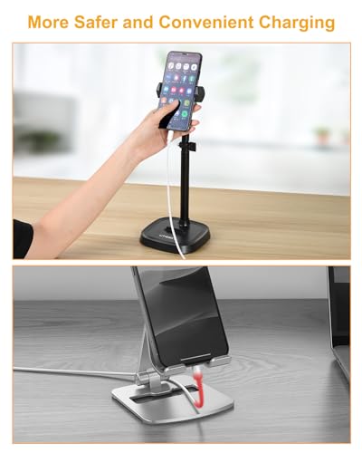 UTEBIT Cell Phone Stand, 6-15" Height Adjustable Cell Phone Holder for Desk | Retractable Cell Phone Stand,Tablet Stand Holder for 4.7"-15.6" Screen iPhone Samsung, iPad, Kindle, eBook Reader, Black