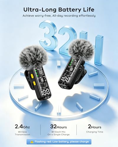 4 Pack Wireless Mini Lavalier Microphones for iPhone, Android iPad | Noise Reduction & LED Digital Display, Magnetic Mini Mic for Video Recording Vlogging YouTube Podcast Interview