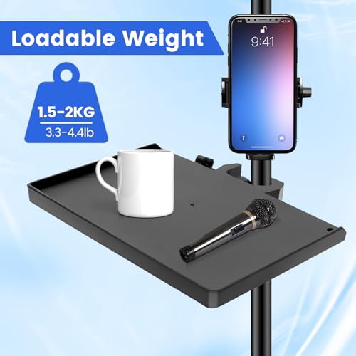 Sound Card Clip On Tray, Microphone Stand Tray, Multi functional Live Streaming Pole mount shelf sheet music Stand Clamp percussion table karaoke mic stand accessories -S-8X6inch - size: 200*140mm