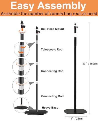 Mic Stand Floor Microphone Stand with Heavy Weighted Base, Adjustable Height from 18" to 63", Singing Stand with Mic Holder, Cable Clips - color: Black