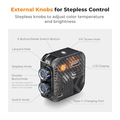 K&F CONCEPT Bi-Color LED Video Light, 2000mAh Rechargeable Portable Camera Lights, CRI 96+, 2500K-9900K, 15 Light Effects, Photography Lighting for Vlogging, Selfie, Black - color: Black
