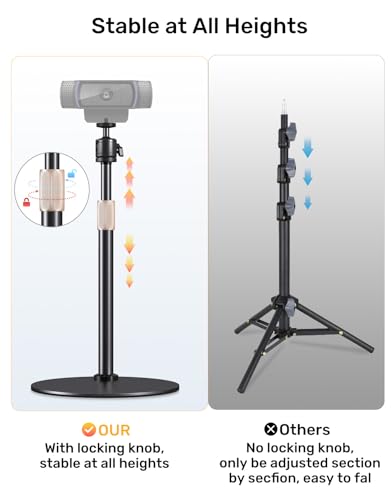 Webcam Tripod Stand for Desk Height Adjustable & 360° Swivel Webcam Mount Compatible with Logitech Webcam C922 C930e C920S C920 C615 C960 NexiGo N60 and BRIO and Other Devices with 1/4" Thread - size: Larger Base