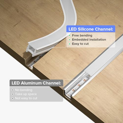 BTF-LIGHTING Silicone LED Channel System 32.8Ft for ≤6mm Width LED Strip | Flexible LED Neon Rope Channel Diffuser, Spotless Milky White Cover for Kitchen Cabinet, Rooms, and Patio(No LED Strip) - size: 32.8FT, style: 10X10mm
