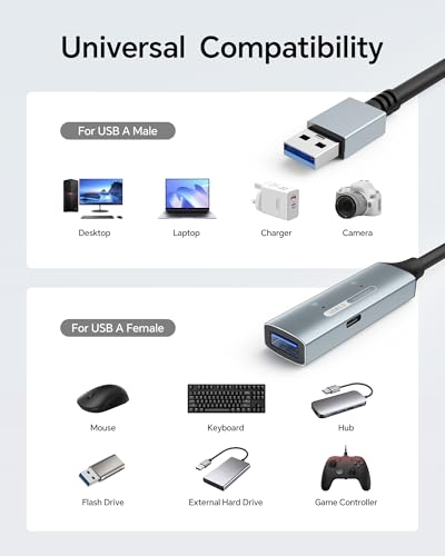 49ft USB 3.0 Extension Cable with Active Signal Booster, Long USB Extender Cable Male to Female, Stable 5Gbps Sync for VR Meta Quest, 4K Webcam, Keyboard, Xbox, PlayStation, Printer, SSD - size: 49ft