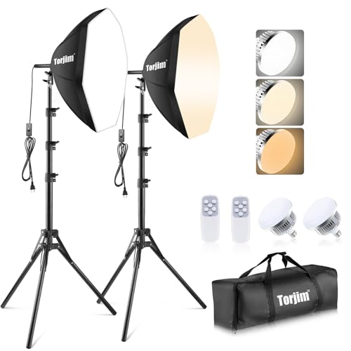 Torjim Softbox Photography Lighting Kit, 20'' x 20'' Professional Softbox Lighting Kit with 85W 3000-7500K LED Bulbs, Studio Lights for Photography/Video Recording/Live Streaming/Portraits Shooting - size: 20in - 3 Color