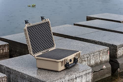 MEIJIA Portable All Weather Waterproof Camera Case With Foam,Fit Use of Drones,Camera,Equipments,Pistols,15.98x12.99x6.85inches - color: Desert Tan