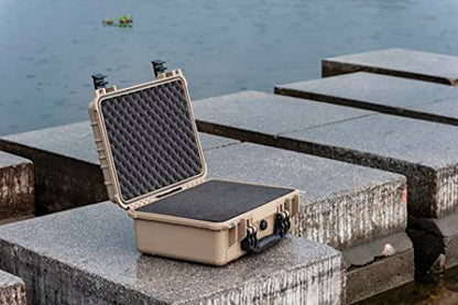 MEIJIA Portable All Weather Waterproof Camera Case With Foam,Fit Use of Drones,Camera,Equipments,Pistols,15.98x12.99x6.85inches - color: Desert Tan