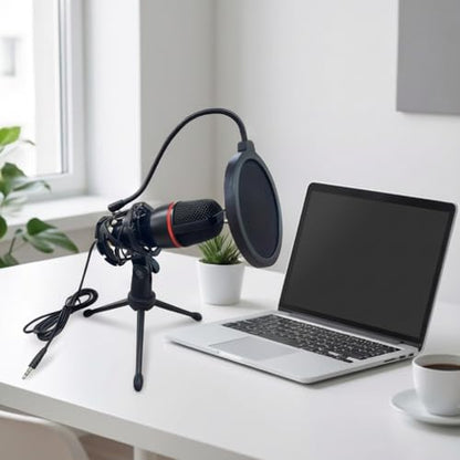 3.5mm Condenser Microphone Kit with Adjustable Tripod - Studio Recording Mic Compatible with Laptop and Desktop