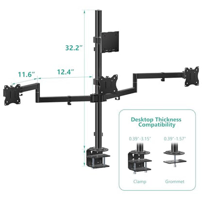 WALI Quad Monitor Mount for up to 49 inch Ultrawides on Top Bracket and 27 inch Screens on Lower Brackets, Extra Tall 4 Monitor Stand, Heavy Duty Monitors Arm up to 44 lbs (M004S-P), Black - size: 13"-49", style: Quad