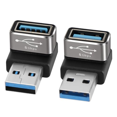 90 Degree USB 3.0 Adapter 2 Pack, (Up and Down) Right Angle USB Type-A Male to Female USB L Shape On The Go (OTG) Connector Extender Support Charge & Data Sync (5Gbps) for PC, Laptop, Mouse, Keyboard - size: 2 Pack
