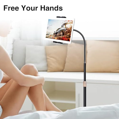 wishacc Tablet Floor Stand with Adjustable Gooseneck Mount, Swivels and Wheels for Bedside, Compatible with iPad, Galaxy Tab, Kindle and Phones - size: 15.4 x 11 inches