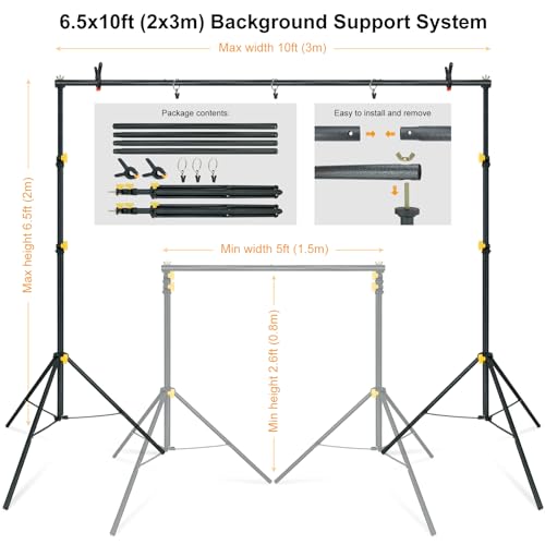 LINCO Lincostore Photo Video Studio Light Kit AM174 - Including 3 Color 5x10ft Backdrops (Black/White/Green) Background Screen