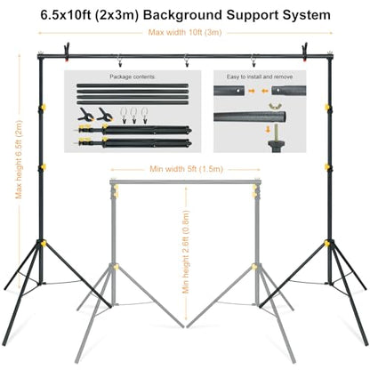 LINCO Lincostore Photo Video Studio Light Kit AM174 - Including 3 Color 5x10ft Backdrops (Black/White/Green) Background Screen
