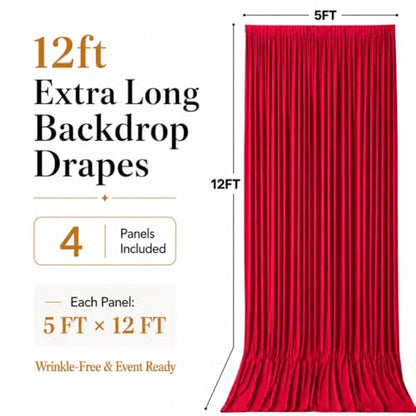 20ft x 12ft Red Backdrop Curtains, Wrinkle Free Thick Fabric Polyester Curtains Backdrop Drapes Cover for Parties Wedding Birthday Photography Background, 4 Panels 5ft x 12ft - color: Red, size: 20FT(W) x 12FT(H)