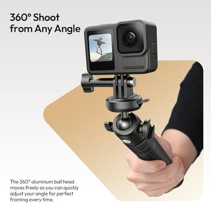 ULANZI MT90 Tripod Stand Vlog Handle Grip with Cka Quick Release w Ballhead w Cold Shoe, Camera Desktop Mini Tripod for GoPro, Insta360, DJI Osmo Pocket 3 4/Action 6 5pro 4/360, Small Cameras