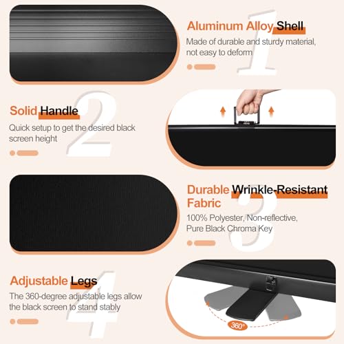 Black Backdrop Screen, Collapsible Retractable Chroma Key Photo Background | 74 x 76in Portable Chromakey Panel, Wrinkle Resistant, Pull Up, Photographic Studio, Video Conference, Live Game, Streaming - color: Black, size: 74 x 76in
