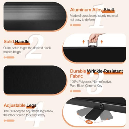 Black Backdrop Screen, Collapsible Retractable Chroma Key Photo Background | 74 x 76in Portable Chromakey Panel, Wrinkle Resistant, Pull Up, Photographic Studio, Video Conference, Live Game, Streaming - color: Black, size: 74 x 76in