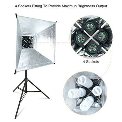 LINCO Lincostore 2000 Watt Photo Studio Lighting Kit with 3 Color Muslin Backdrop Stand Photography Flora X Fluorescent 4-Socket Light Bank and Auto Pop-Up Softbox - Only Takes 3 Seconds to Set-up