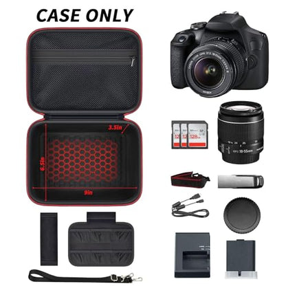 Comecase Hard Camera Case for Canon R50/R100/T7, for Sony A6400/ZV-E10 | Small Camera Bag with Hard EVA Shell, Adjustable Dividers, 6 Battery/SD Organizer Slots and Shoulder Strap, case only, Black - color: Black+Red Zipper