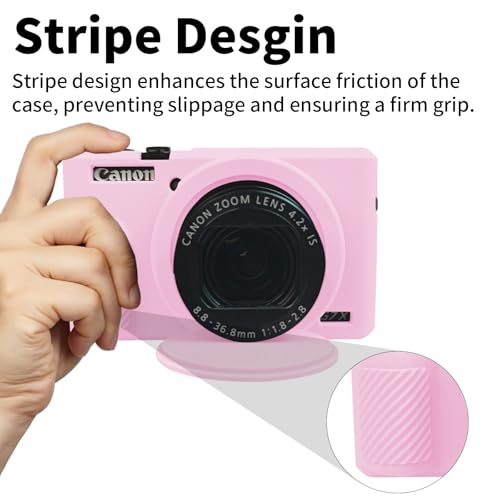 Easy Hood G7X Mark III Case, Protective Case for Canon Powershot G7X Mark III Digital Camera, Removable Lens Cover Silicone Sleeve Soft Camera Cover Rubber Protective Body Skin- Pink - color: Pink