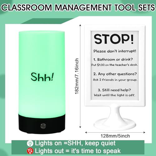 Retisee Classroom Management Tools for Teachers Quiet Classroom Light Interchangeable Desk Sign Teacher Management Kit Noise Control Behavior System Reduce Interruptions