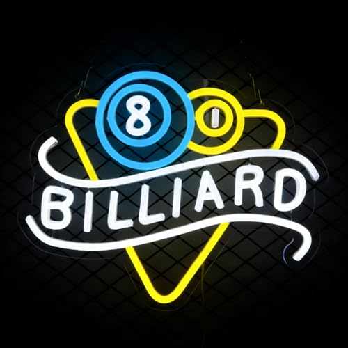Billiards Neon Signs Led Billiard Neon Light Wall Decor for Billiard Room, Game Room, Pool Table, Bar, Pub, Party, Gift Art for Fans Friend-13.78 x 11 IN-USB Powered-Acrylic - color: Yellow:Billiard