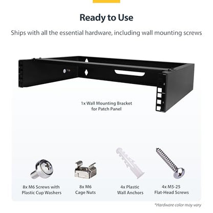 StarTech 2U 19in Wall-Mount Network Rack, 14in, 77lb (RACK-2U-14-BRACKET) | Low-profile shallow rack, M6 screws and cage nuts, Fits gear up to 12in deep, Rear cable slot, Steel - size: 2U