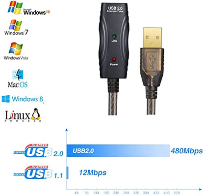 USB 2.0 A Male to A Female Extension Cable High Speed 480 Mbps (100 Feet with Led Light) - size: 100 Feet with Led Light