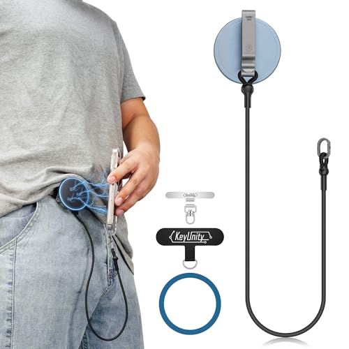 KeyUnity KH01 Magnetic Belt Clip Phone Holder with Anti Theft Lanyard, Quick-Release Hands-Free Access Phone Mount for Belt & Straps, Stretchy Tether for Running Travel Hiking, Compatible with MagSafe