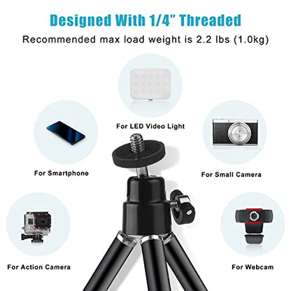 Mini Tripod for Webcam and Phone, 12.4 inch Metal Extendable Webcam Stand with Phone Holder, Small Tripod for Desk - color: 6-12.4 inch Black