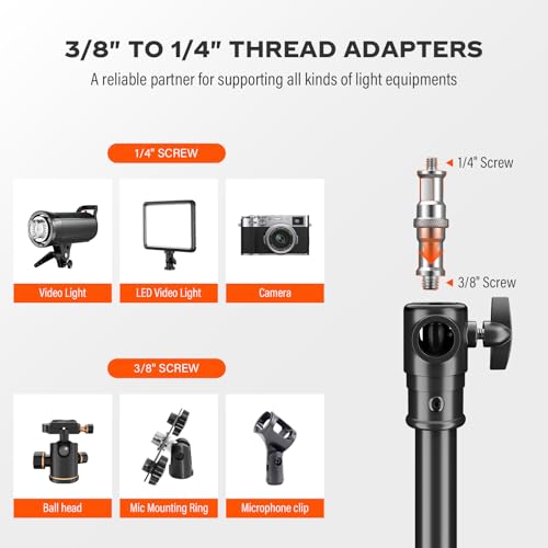 Godox Light Stand 112in/9.3' Photography Light Stand Heavy Duty with 1/4” to 3/8” Universal Screw Carry Bag Portable for Photography Studio Portrait Shooting - size: 112in