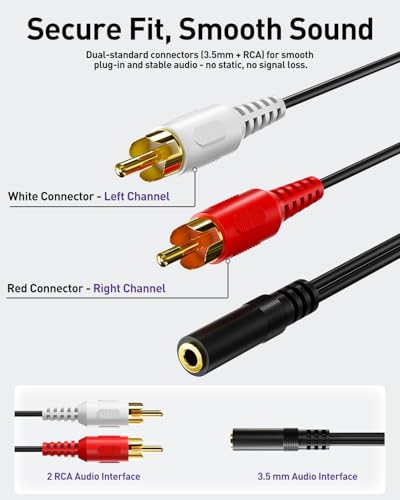 VCE 3.5mm Female to 2 RCA Splitter Male Stereo Audio Y Cable 2-Pack, Gold Plated Adapter Compatible for TV,Smartphones, MP3, Tablets, Speakers,Home Theater (39 inch) - size: ['39 inches']