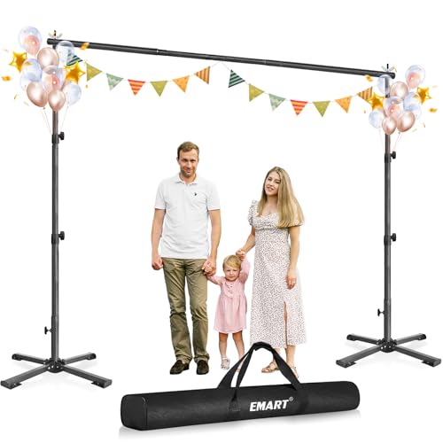 EMART Portable Backdrop Stand Kit with Foldable Cross Flat Base, Adjustable 7ft Height 10ft Width Pipe and Drape Background Hanging Frame Bar for Photography Party Wedding Birthday Photo Studio - size: 7x10FT