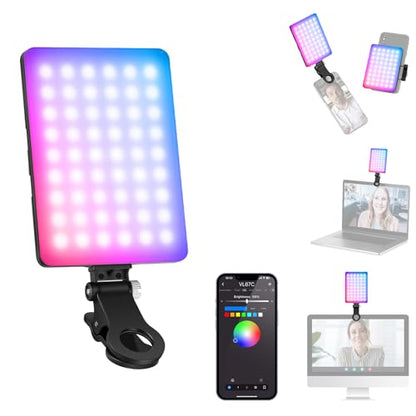NEEWER VL67C RGB Selfie Light with APP Control, 94 LED CRI97 2000mAh Rechargeable, Cold Shoe Mount as Camera Light, Portable Front & Back Phone Clip for TikTok, Video Conference Light for Laptop