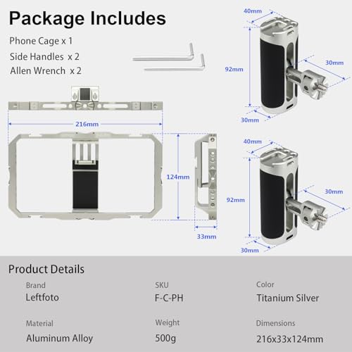 Leftfoto Universal Aluminum Phone Stabilizer Cage Smartphone Video Rig with Dual Handles for iPhone 17 Promax1615 Mini Pro Max 8 Plus for Samsung for Huawei Mate,for Vlogging/Video Shooting