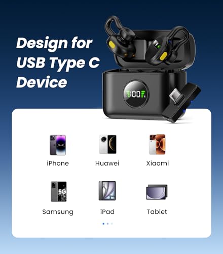 Tisino mini Wireless Lavalier Microphone for iPhone 15,16/Android/Tablets/PC with USB C Plug, Noise Reduction Clip-on Lapel Mic with Charging Case for YouTube, TikTok, Vlog, Podcast, Interview - color: Black