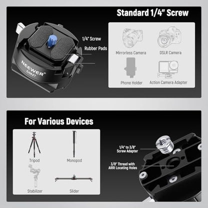 Neewer GM47 Quick Release Plate Kit, Quick Switch Auto Lock Square QR Camera Tripod Mount Plate & Clamp Base Compatible with DJI Ronin RS 4 Pro RS 3 RS 2 Compatible with PD