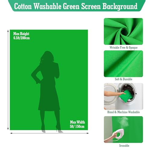 Green Screen Backdrop Kit, 5 x 6.5 ft Portable Green Screen with T-Shaped Stand, Carrying Bag, 5 Clamps, Photography Greenscreen Background Kit for Streaming, Gaming, Zoom - size: 5 x 6.5 ft