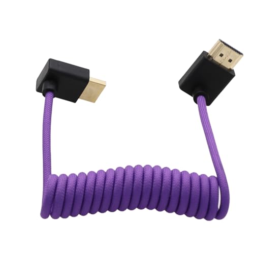 Up Down Angled HDMI, 8K60 4K120 Flexible Cable for Camera Monitor ATOMOS Ninja V to Sony FX3 FX9 A9 A1 A7RV A7IV A7SIII, Lumix G9M2 GH5S GH6 S1, Nikon Z8, Canon C70 R5 Mark II, Braided Coiled - color: Purple, size: Down to UP Angled