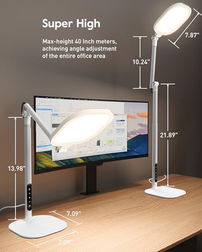 Led Desk Lamps for Home Office with Base, Tall Desk Lamp with 50 Light Modes & Memory and Timer Func Computer Light, Flexible Adjustable Table Lamps for Video Conference, Architect (White 1 Pack) - size: White 1 Pack