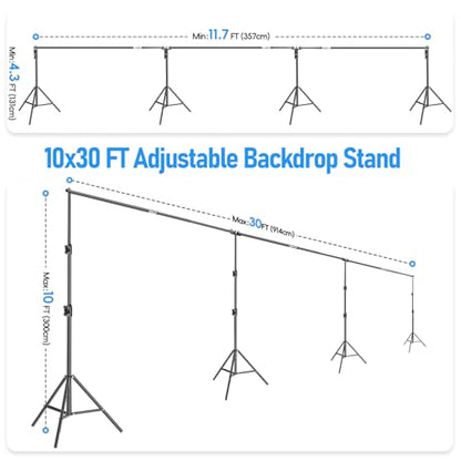 EMART Back Drop Adjustable Stand,30X10ft Backdrop Stand Heavy Duty Photography Background Support System Kit with 300° Angle Rotatable Connector and 12 Spring Clamps for Parties,Wedding,Photo Studio - size: 30×10ft(W×H）