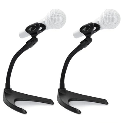 Pyle Universal Adjustable Desktop Microphone Stand - Tabletop Mic Holder Low Profile Mic Stand w/ Flexible 8.2'' Gooseneck Mount & U Shape Base - Table Tops, Desk, Podium, Counter Use PMKS8X2 (Pair) - style: Double Pack