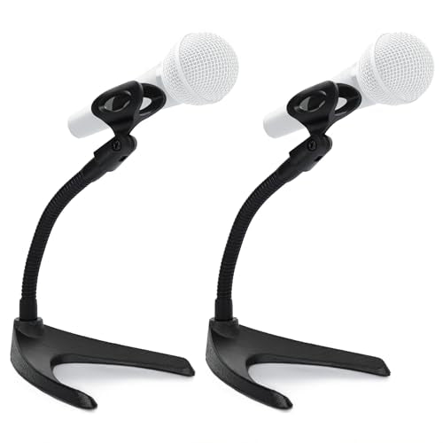 Pyle Universal Adjustable Desktop Microphone Stand - Tabletop Mic Holder Low Profile Mic Stand w/ Flexible 8.2'' Gooseneck Mount & U Shape Base - Table Tops, Desk, Podium, Counter Use PMKS8X2 (Pair) - style: Double Pack
